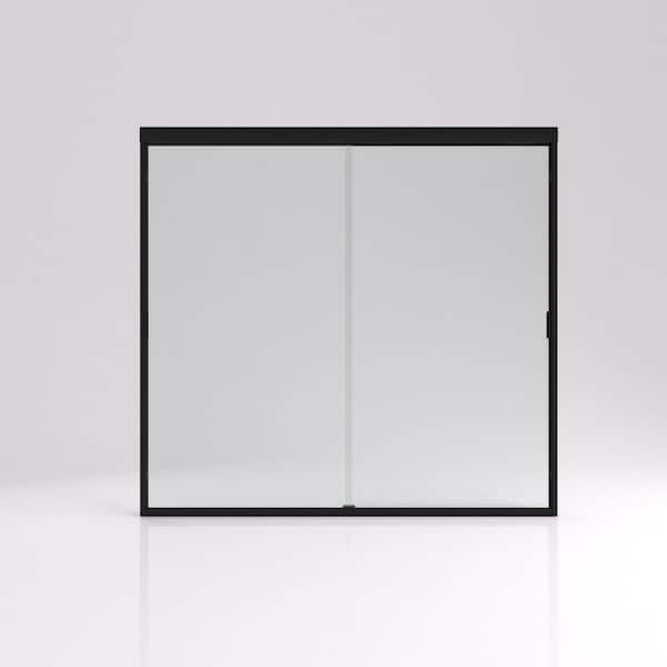 60 in. W x 56 in. H Sliding Semi Frameless Tub Door in Matte Black Finish with Clear Glass