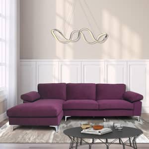 104 in. Round Arm 1-Piece Velvet L-Shaped Sectional Sofa in Purple with Chaise
