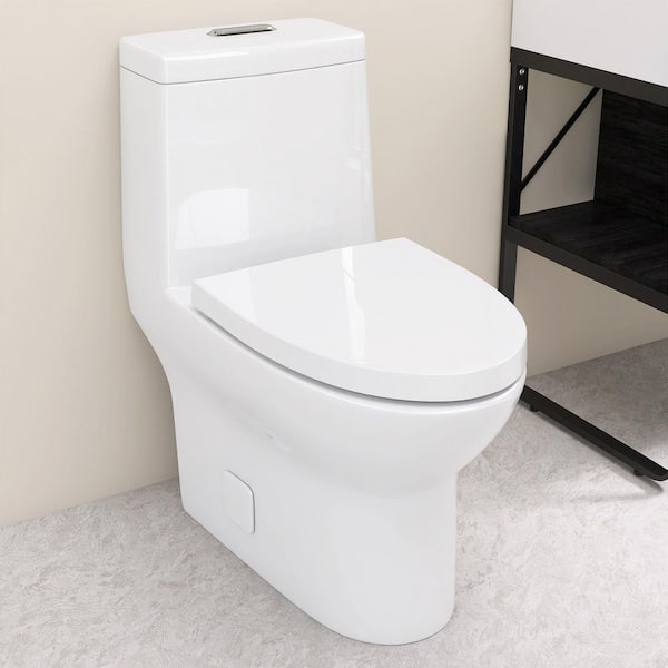 1-Piece Toilet 1.1/1.6 GPF Water-Efficient Dual Flush Round 16.5 in. Toilet in White Soft Close Toilet Seat Included