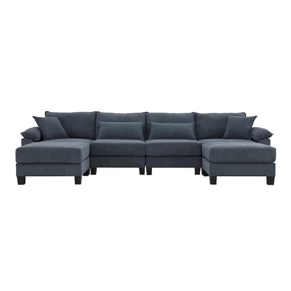 LUCKY ONE 133 in. x 65 in. Pillow Top Arm Polyester U-Shaped Modular Sectional Sofa in Dark Gray