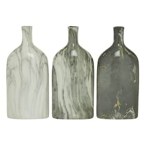 6 in., 13 in. Gray Faux Marble Ceramic Decorative Vase (Set of 3)