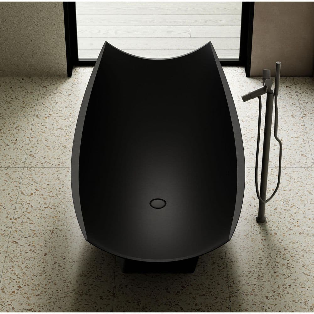 71" Black Matte Solid Surface Hammock Freestanding Bathtub