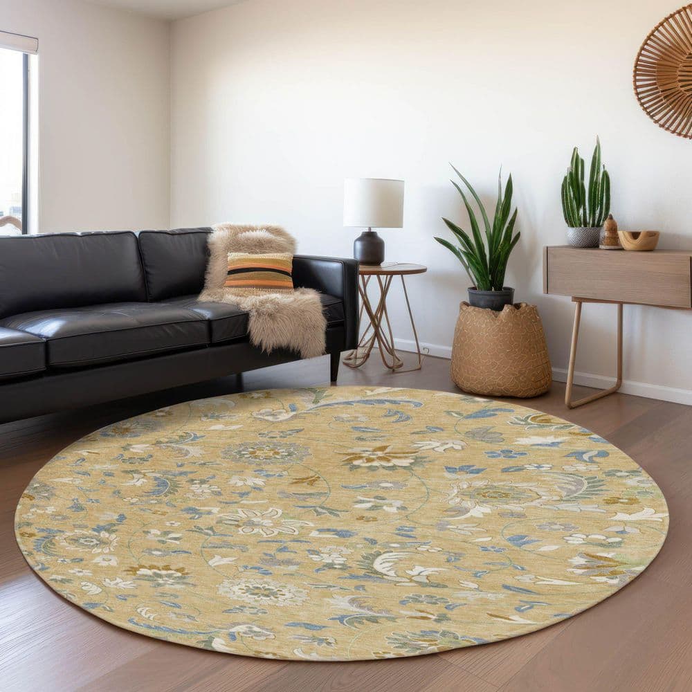 Mayfield Premium Machine Washable Abstract AMF1006 Wheat 8 ft. x 8 ft. Round Rug price history on PriceWatchPro