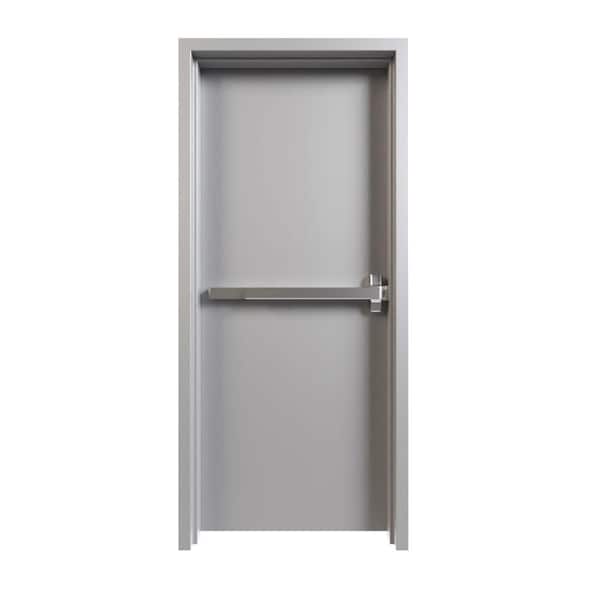 Unbranded 36 in. x 80 in. Left-Handed Gray Primed Steel Commercial Door Kit with Panic Device and 180 Minute Fire Rating