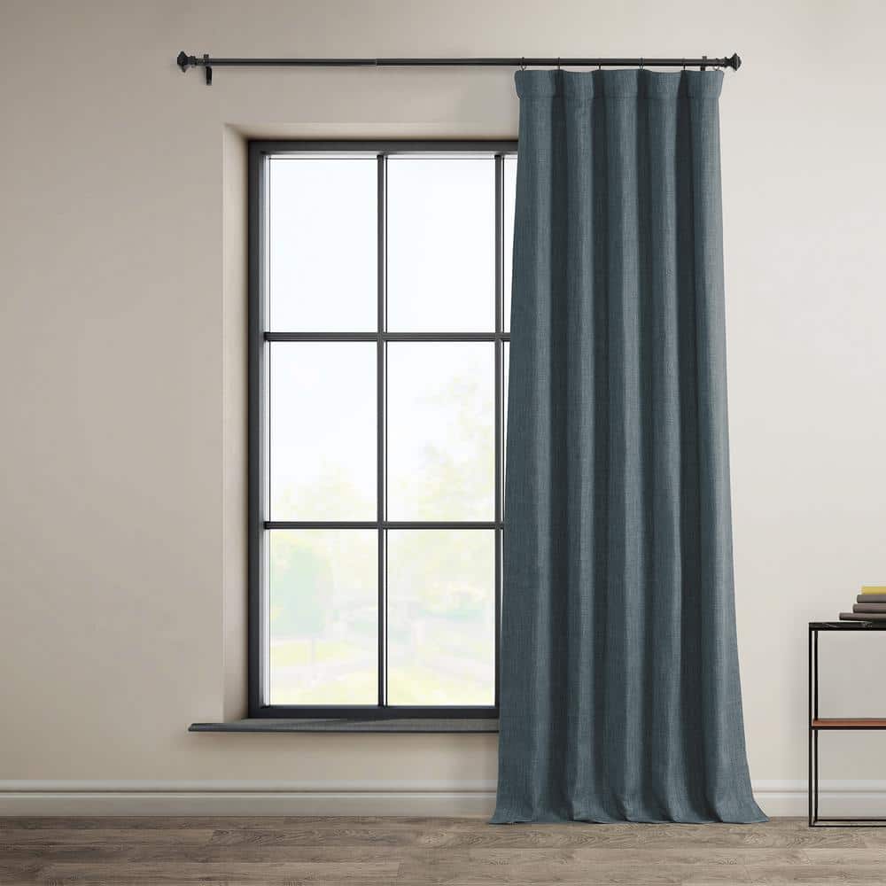 Reverie Blue Faux Linen Room Darkening Curtains 84 Inches
