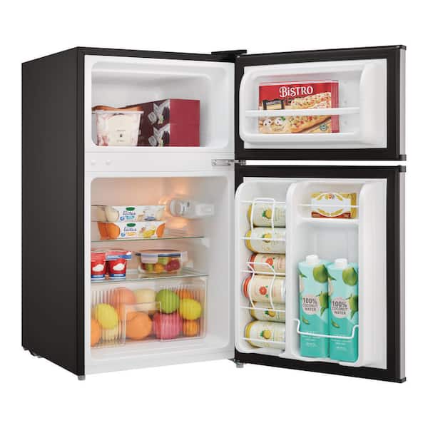 3.2 cu. ft. Mini Refrigerator in Stainless Look with 2-Doors, Glass Shelves, and Energy Efficiency