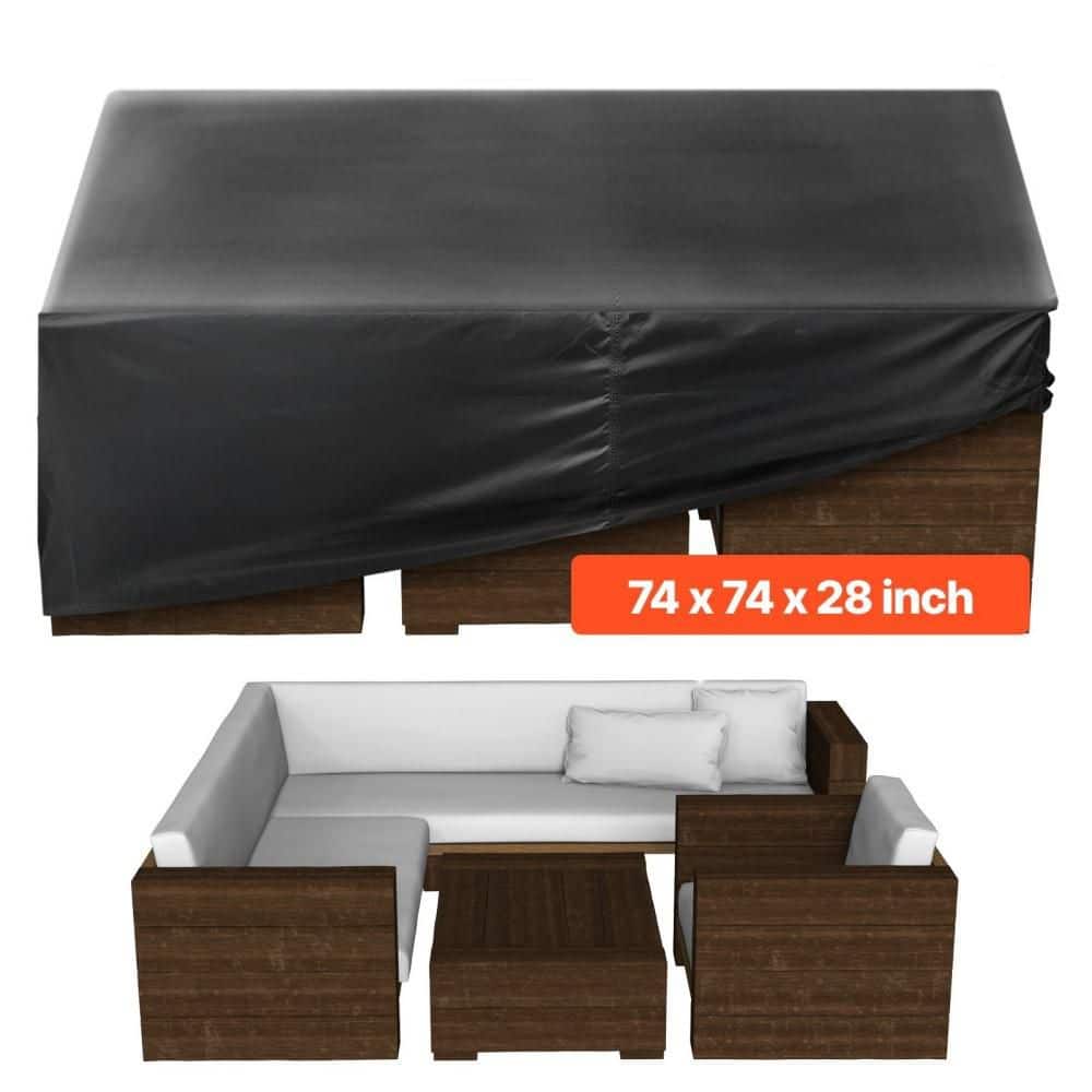 74 in. L x 74 in. W x 28 in. H Heavy Duty Patio Furniture Cover with Air Vent, Large Squre Patio Table Covers, Black price history on PriceWatchPro