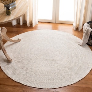 Braided Ivory/Beige 7 ft. x 7 ft. Round Solid Area Rug