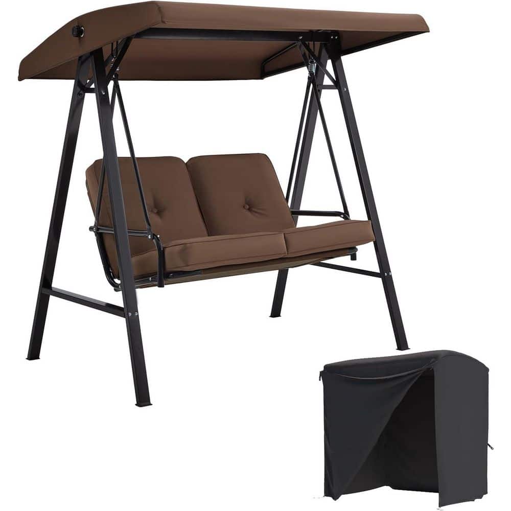 2-Seat Outdoor Patio Swing Chair Porch Swing Bench with Cover, Brown price history on PriceWatchPro