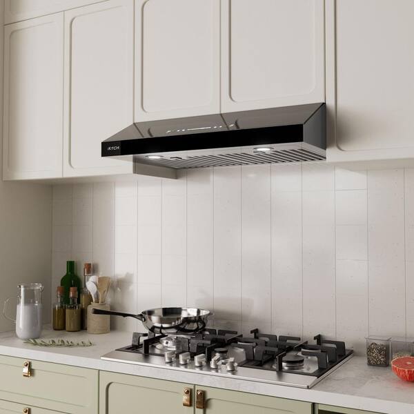 36 in. 900 CFM Ducted Under Cabinet Range Hood in Stainless Steel and Black Glass with LED Lights and Baffle Filters