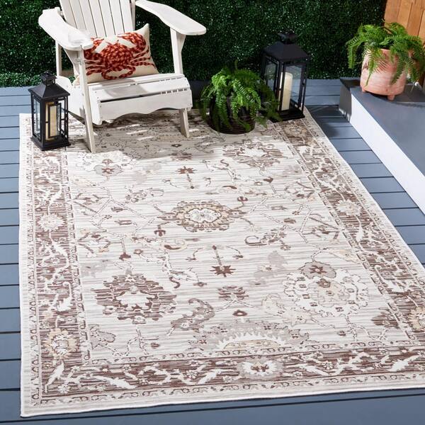 Sunrise Gray/Beige Black 4 ft. x 6 ft. Floral Border Reversible Indoor/Outdoor Area Rug