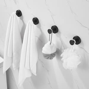 Round Knob Bathroom Robe/Towel Hook in Matte Black (4-Pack)
