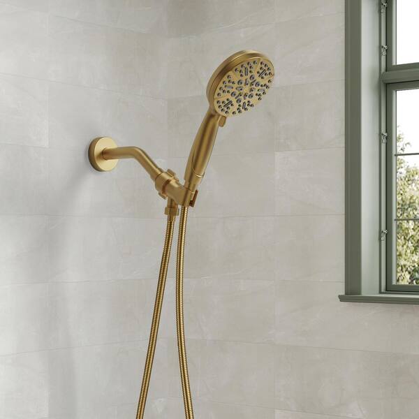 EVERSTEIN Rain Shower Set 5-Spray Patterns Wall Mounted Round Fixed and Handheld Shower Head 2.5 GPM in Brush Gold
