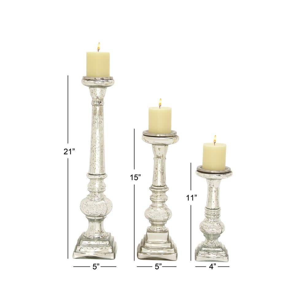 Elegant Silver Glass Candle Lantern Set of 3 - 11" Height