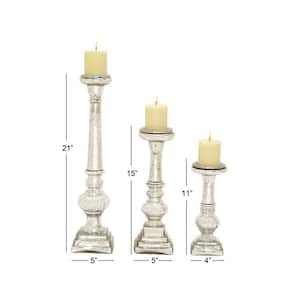 Silver Glass Handmade Turned Style Pillar Candle Holder (Set of 3)