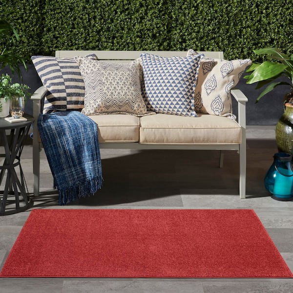 Essentials 3 ft. x 5 ft. Brick Red Solid Contemporary Indoor/Outdoor Patio Kitchen Area Rug
