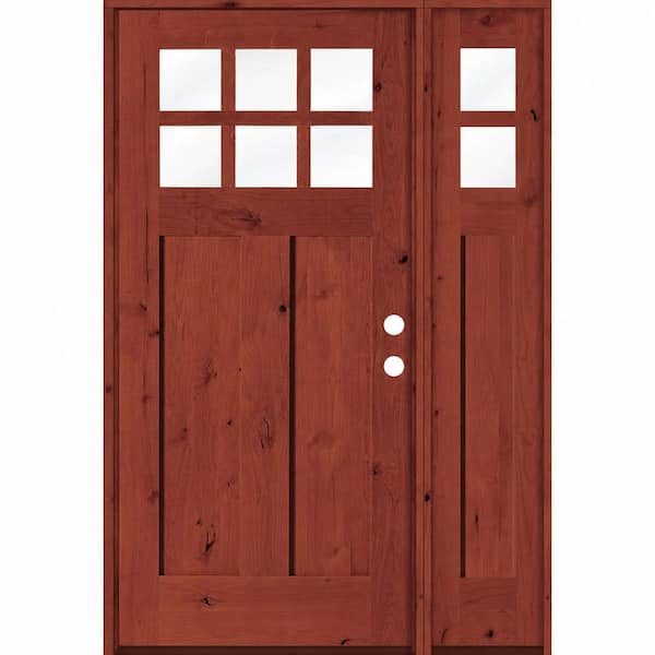 50 in. x 80 in. Knotty Alder Left-Hand/Inswing 6 Lite Beveled Clear Glass Amaretto Stain Wood Prehung Front Door w/RSL