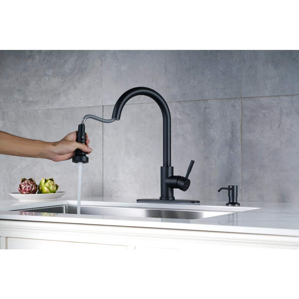 Matte Black Stainless Steel Single Handle Pull Down Kitchen Faucet