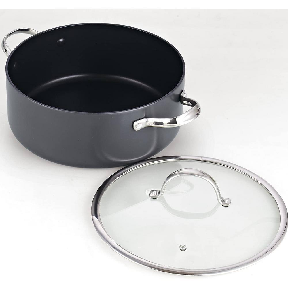 7-Quart Black Hard Anodized Nonstick Aluminum Stockpot with Glass Lid