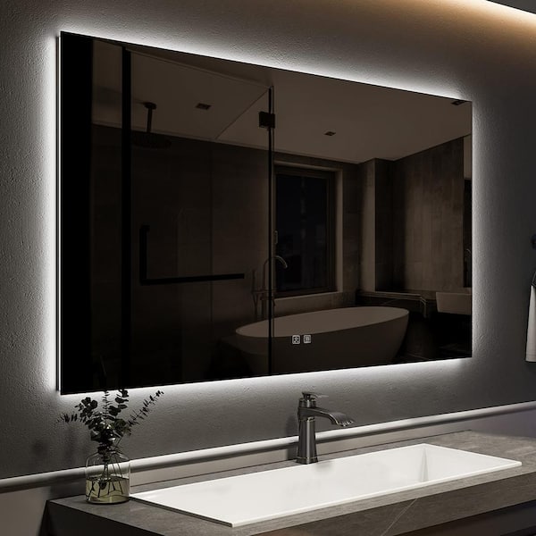 HOMEIBRO 48 in. W x 36 in. H Rectangular Frameless LED Light with 3-Color and Anti-Fog Wall Mounted Bathroom Vanity Mirror