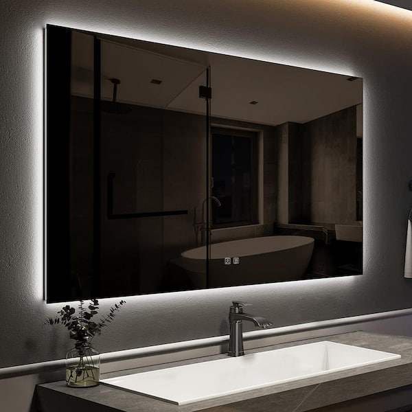 48 in. W x 36 in. H LED Rectangular Frameless Anti-Fog Bathroom Mirror Front Light