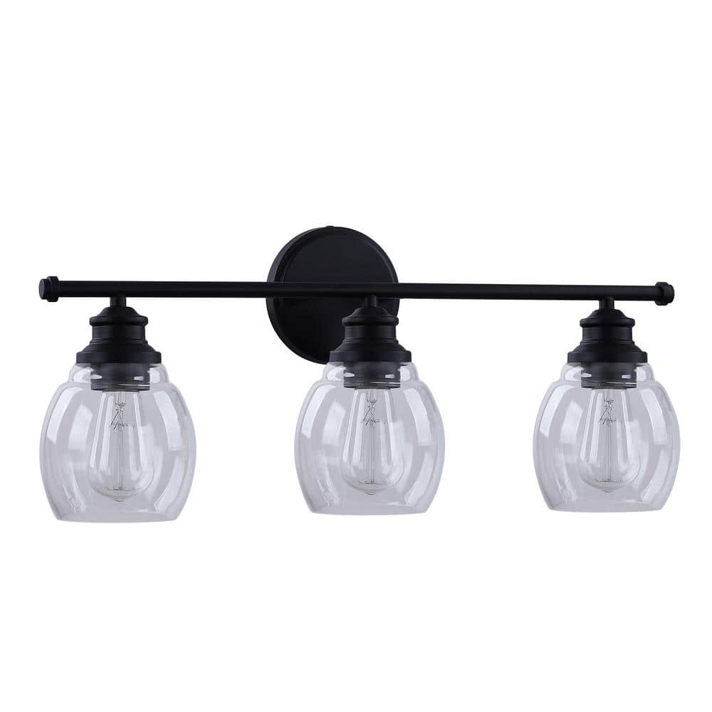 24" Oil Rubbed Bronze 3-Light Vanity Fixture with Clear Glass Shades