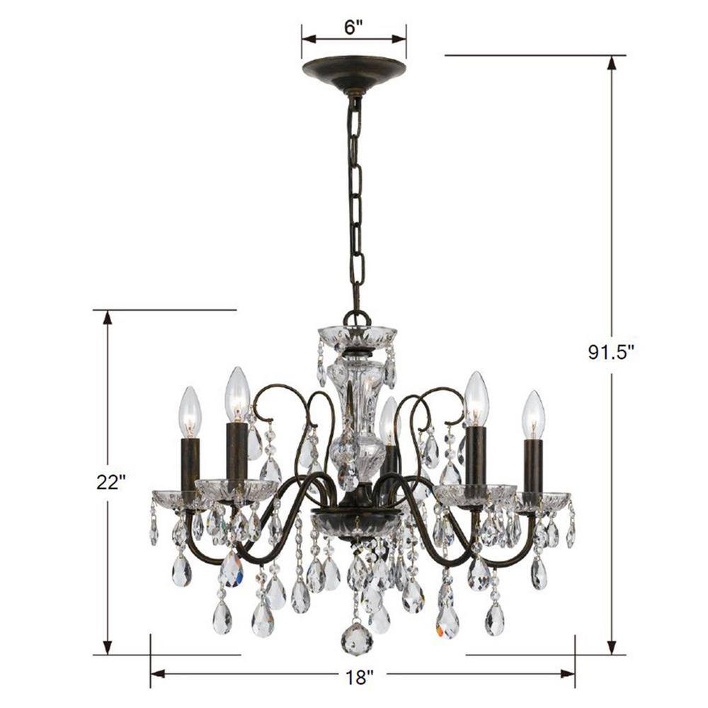 Butler 5-Light English Bronze and Clear Crystal Chandelier