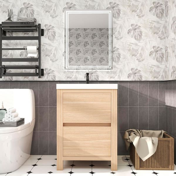Louis 24 in. W x 20 in. D x 35 in. H Single Sink Freestanding Bath Vanity in Champagne Oak with White Acrylic Top