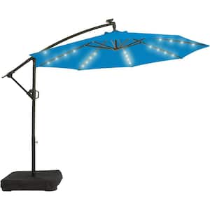 10 ft. Aluminum Solar Patio Offset Umbrella Outdoor Cantilever Umbrella Hanging Umbrellas with Weighted Base Royal Blue