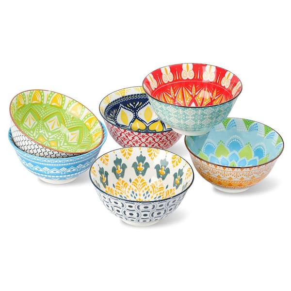 Porcelain Cereal Bowls Set of 6, 23 oz Capacity, 6.25-Inch Deep Bowls for Soup, Salad, Ramen, Pasta,