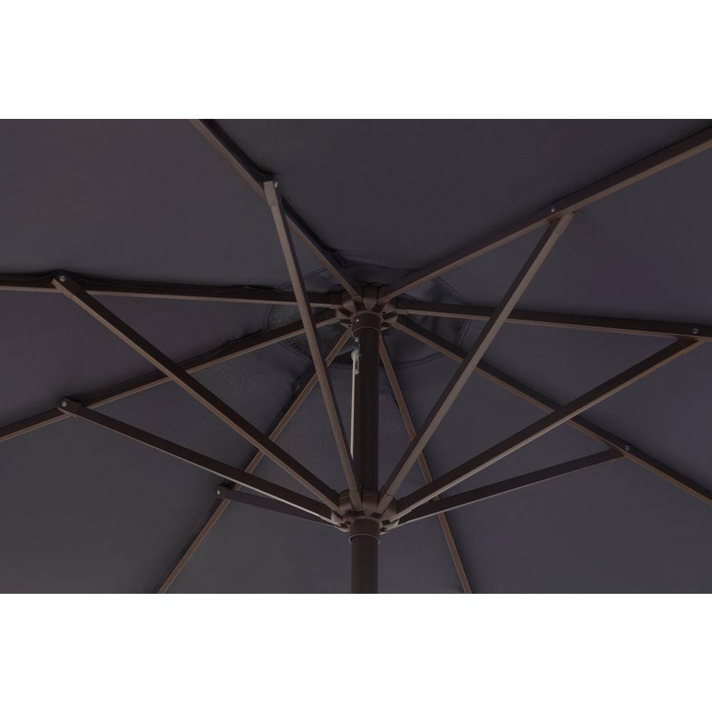 Gray and White Striped 9 Ft Steel Patio Umbrella with Tilt and Crank