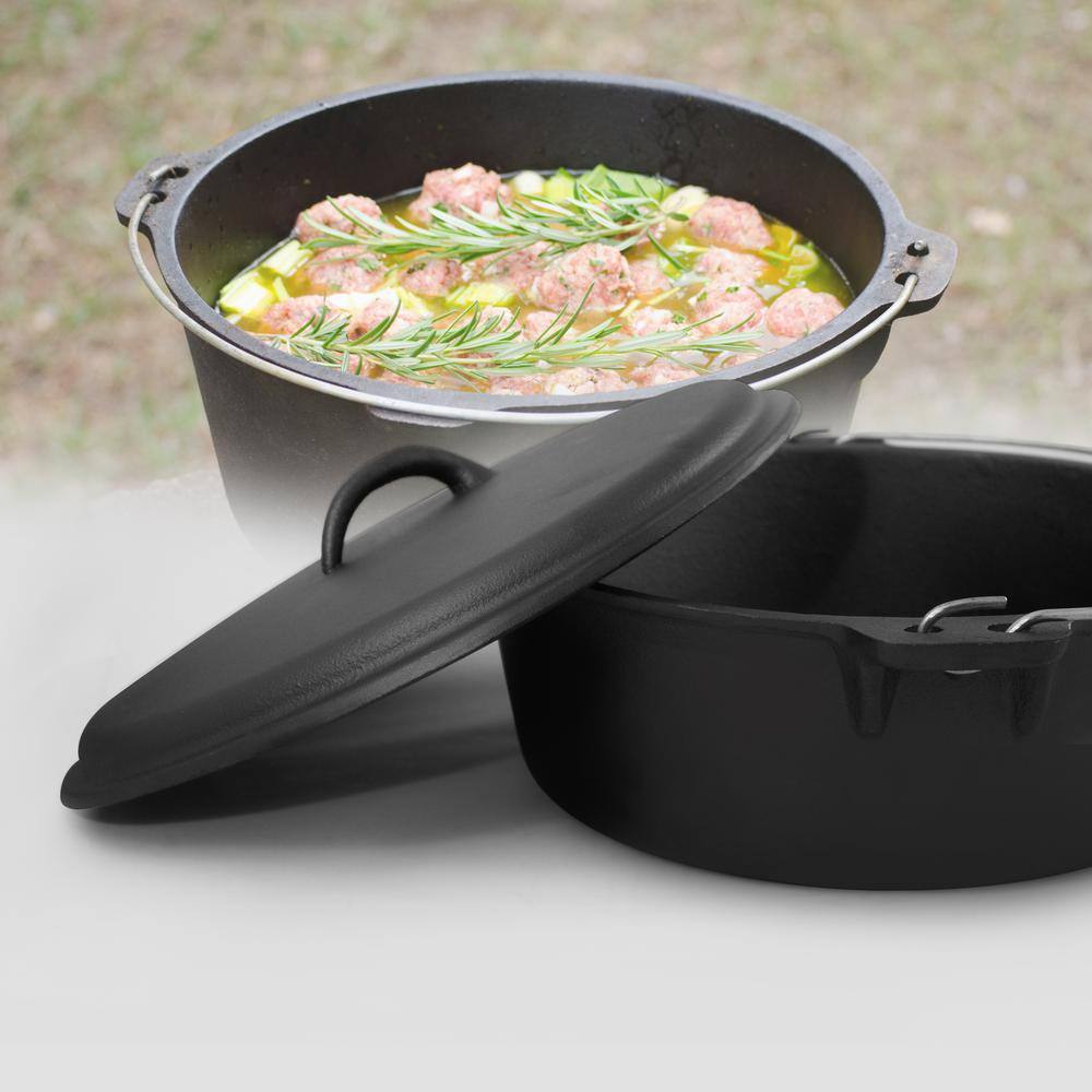 6 Quart Black Cast Iron Round Dutch Oven with Lid and Handle