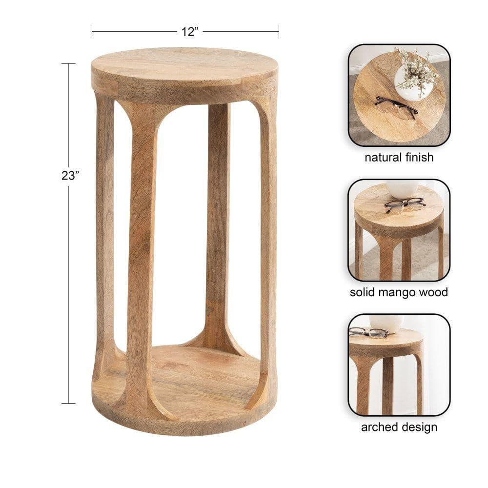 Dahl 12.00 in. Natural Round Solid Wood End Table - thumbnail 4