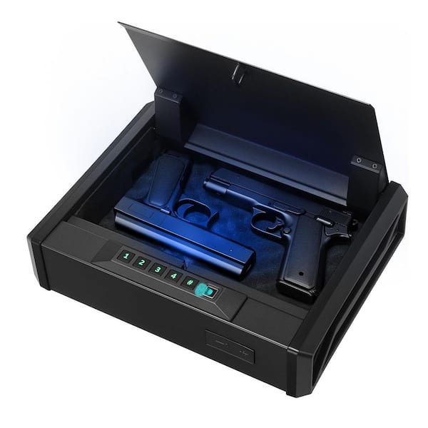 Gun Safe, Heavy Duty Handgun Safe with Fingerprint/Password/Key, 3-Way Quick Access Firearm Case Box with Lighting