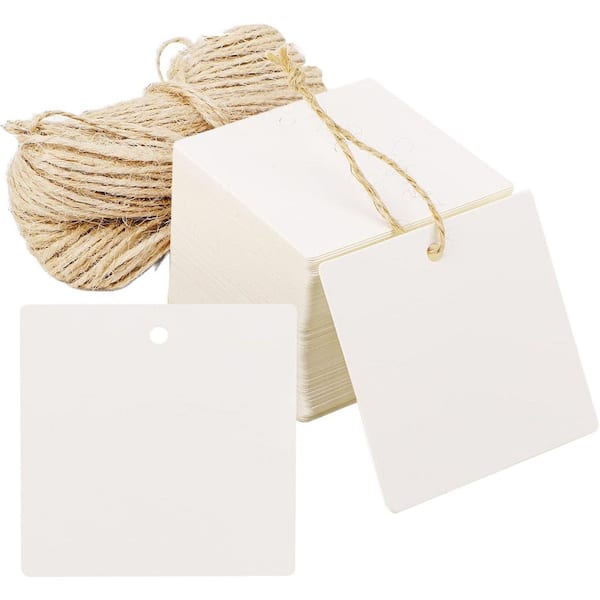 Unbranded 100 PCS White Square Gift Tags with 65 Feet Jute Twine for DIY Wedding Favor Craft and Xmas Gift Wrapping