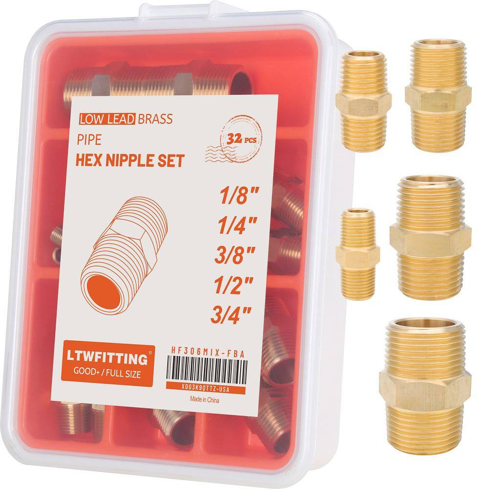 Assortment Kit 1/8-Inch 1/4-Inch 3/8-Inch 1/2-Inch 3/4-Inch NPT Male Brass Pipe Hex Nipple Set (32-Pack) price history on PriceWatchPro