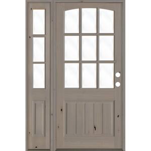 46 in. x 96 in. Knotty Alder Left-Hand/Inswing 9-Lite Clear Glass Grey Stain Wood Prehung Front Door with Left Sidelite