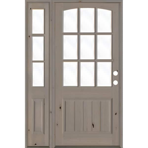 Krosswood Doors 56 in. x 96 in. Knotty Alder Left-Hand/Inswing 9-Lite Clear Glass Grey Stain Wood Prehung Front Door with Left Sidelite