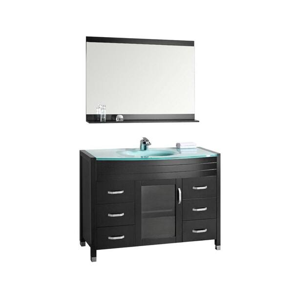Design Element Waterfall 48 in. W x 22 in. D Single Vanity in Espresso with Tempered Glass Vanity Top and Mirror in Mint