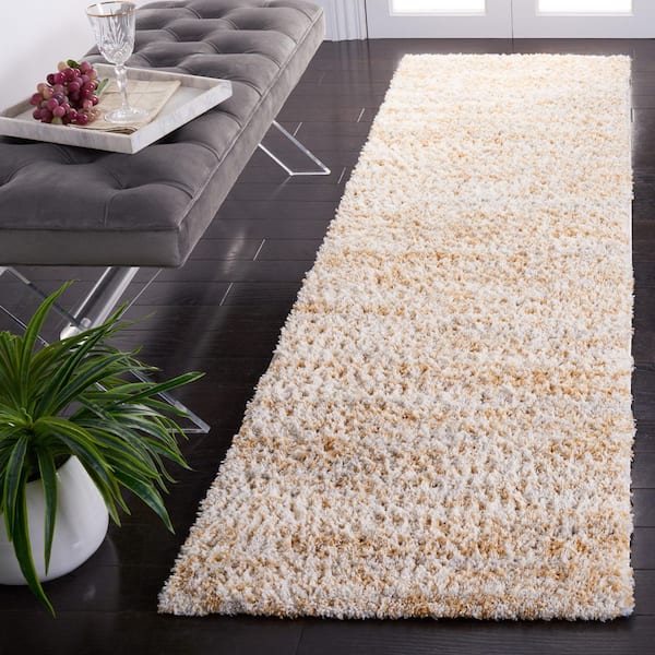 Berber Shag 2 ft. x 10 ft. Ivory/Light Gold 2-Toned Solid Runner Rug