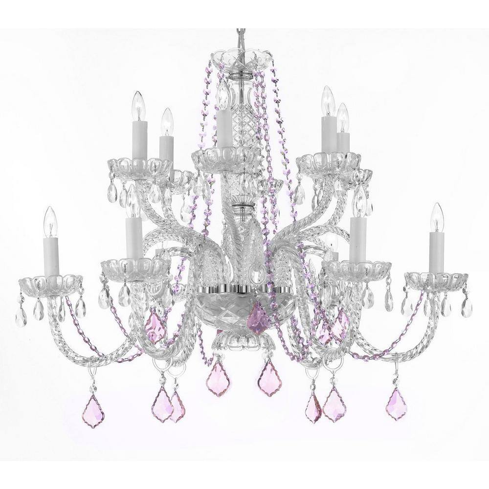 The Original Gypsy Color 4 Light Small Pink Chandelier H 17.5 x W 15 Pink Metal Frame with Pink Acrylic Crystals