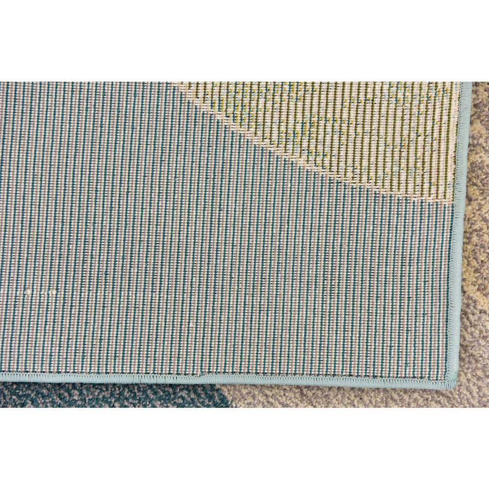 Navy Blue Rectangular Abstract Stain-Resistant Synthetic Rug