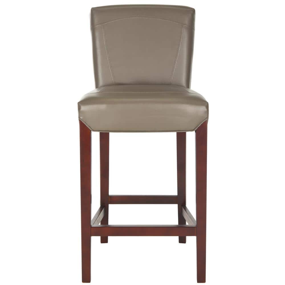 Clay Gray Leather and Wood Transitional Bar Stool