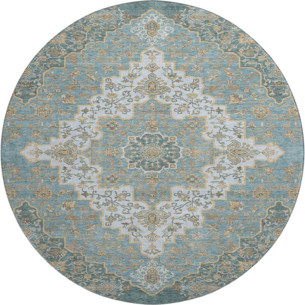 Mayfield Premium Machine Washable Abstract AMF2486 Teal 8 ft. x 8 ft. Round Rug price history on PriceWatchPro