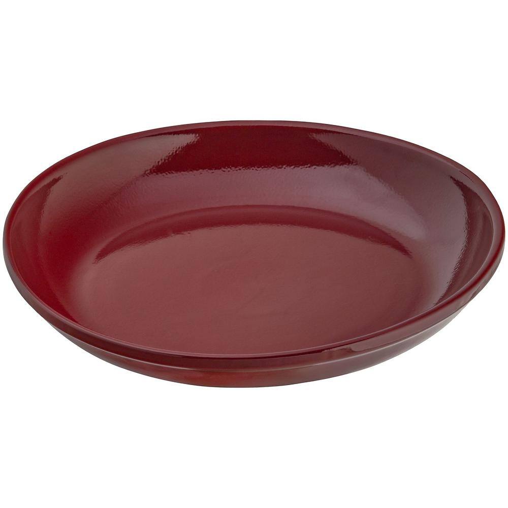 Burgundy Ceramic Clay Pedestal Bird Bath, 22"H x 17"D
