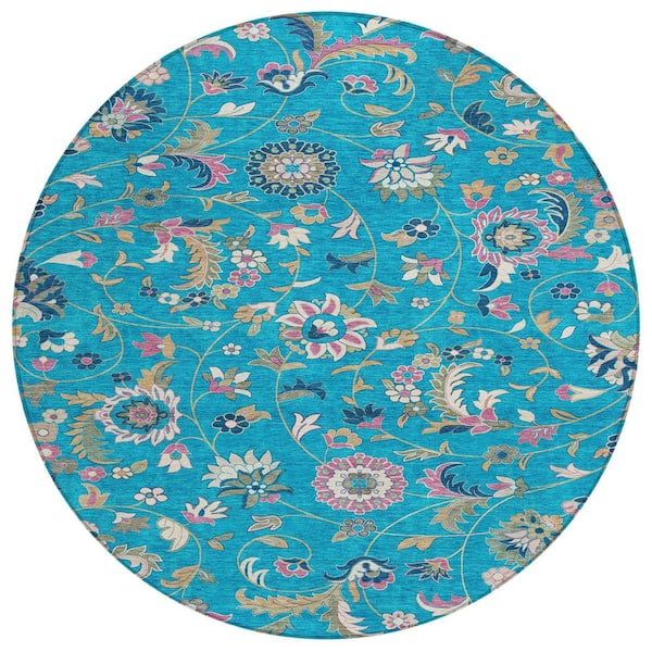 Chantille Machine Washable Indoor/Outdoor Abstract ACN1006 Teal 8 ft. x 8 ft. Area Rug