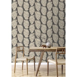Beau Visage Graphite Vinyl Peel and Stick Wallpaper Roll (Covers 30.75 sq. ft.)