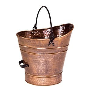 14 in. Tall Copper Traditional Galvanized Steel Round Small Pellet Bucket with Handles