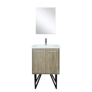 Lancy 24 in W x 20 in D Rustic Acacia Bath Vanity, Cultured Marble Top, Chrome Faucet Set and 18 in Mirror