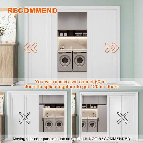 120 in. x 80 in. Paneled 3-Lite White Primed MDF Muti-Design Sliding Door with Hardware